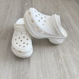 Crocs Classic Iconic Comfort Crush Clog White Platform Sandals Women's Size 10